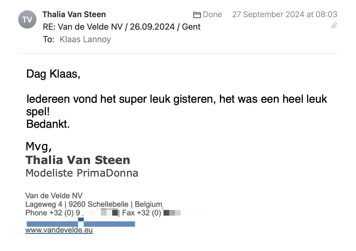Een reactie over het stadsspel Urban Hunt van Thalia Van Steen: Dag Klaas,
 
Iedereen vond het super leuk gisteren, het was een heel leuk spel!
Bedankt.