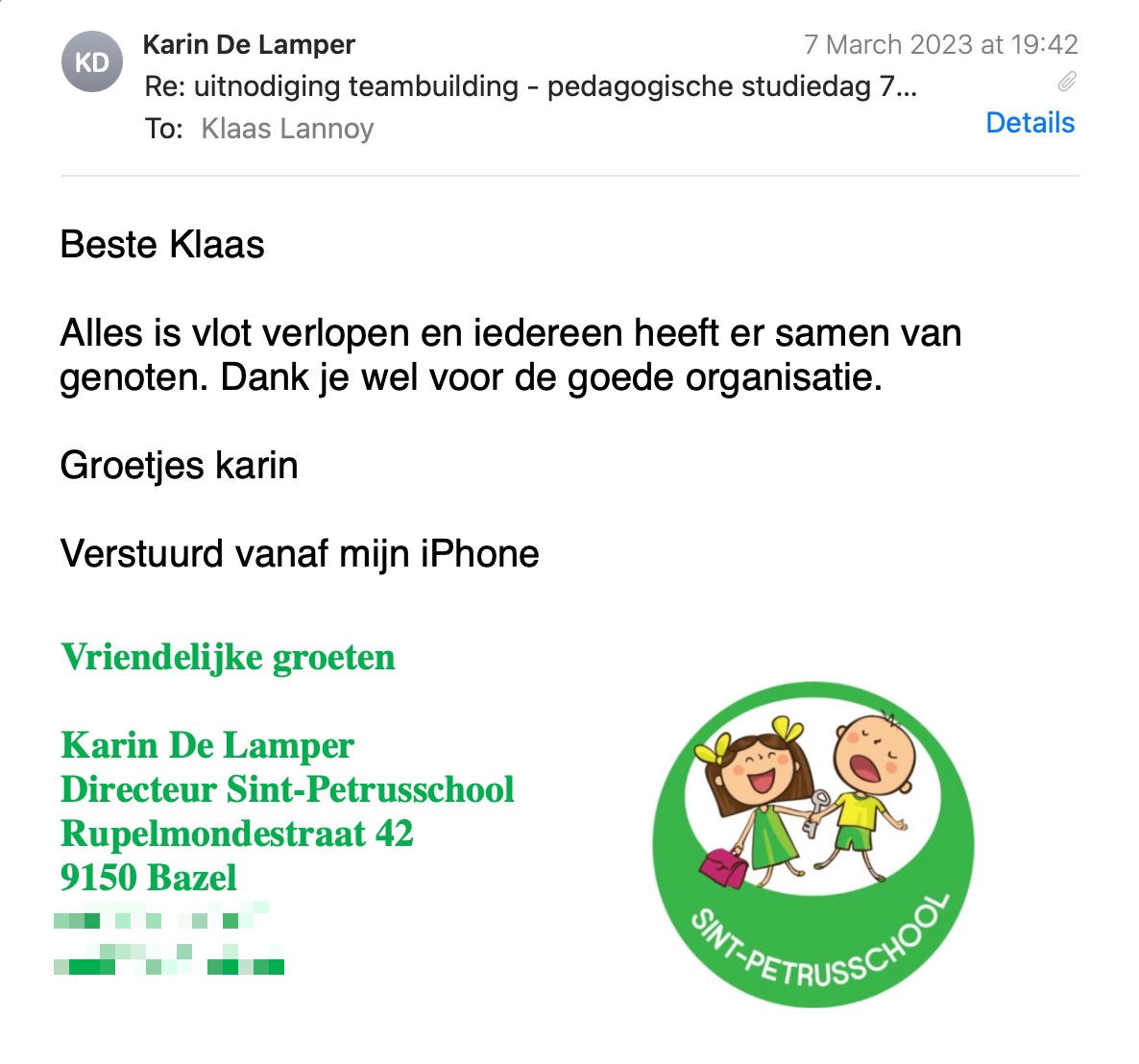 Een reactie over het stadsspel Urban Hunt van Karin De Lamper: Alles is vlot verlopen en iedereen heeft er samen van genoten. Dank je wel voor de goede organisatie.