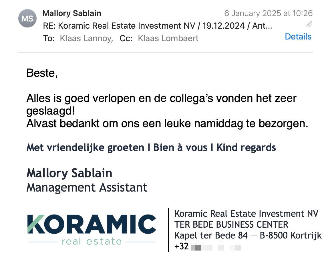 Een reactie over het stadsspel Urban Hunt van Mallory Sablain: Alles is goed verlopen en de collega’s vonden het zeer geslaagd!
Alvast bedankt om ons een leuke namiddag te bezorgen.