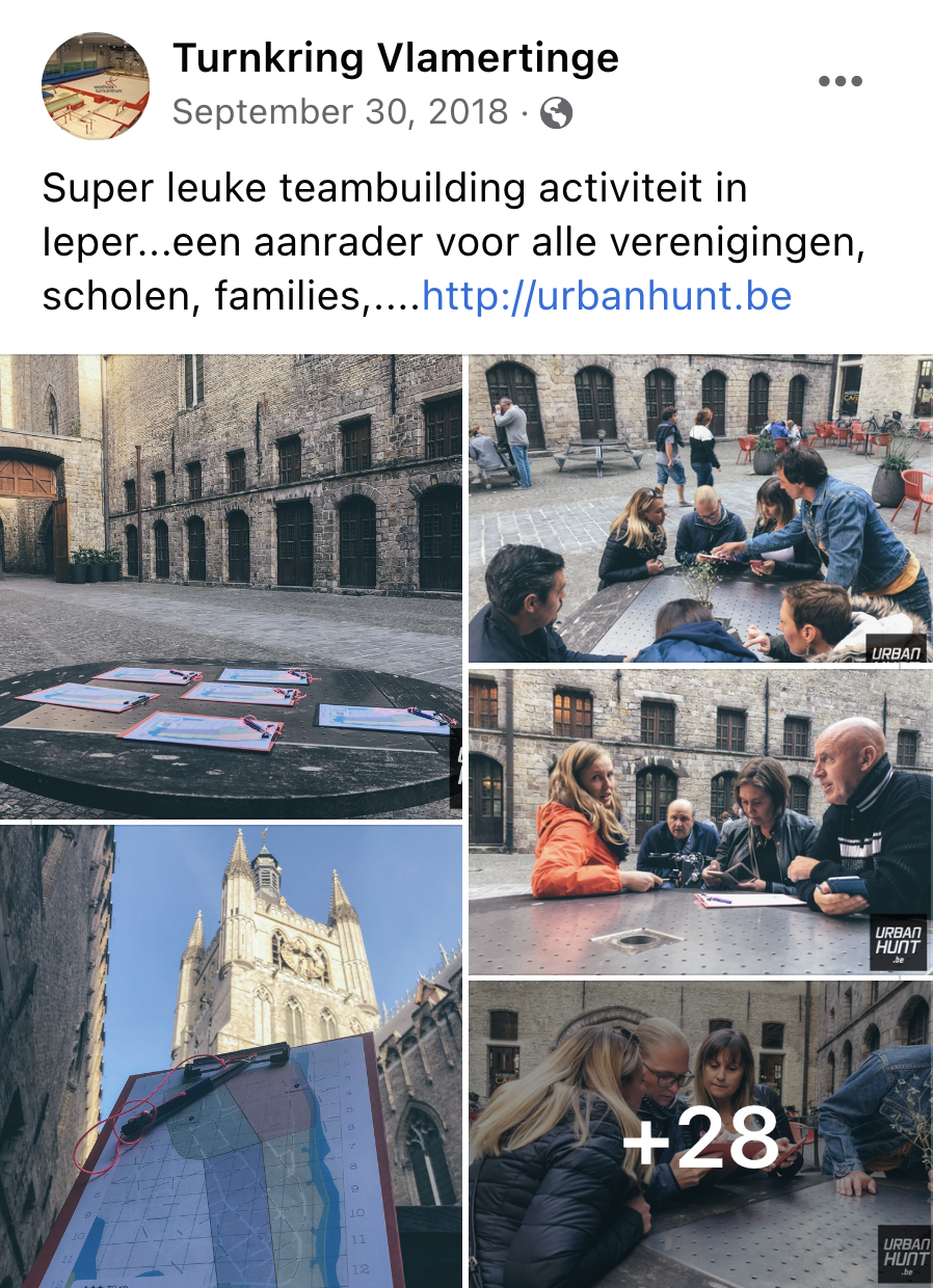 Een reactie over het stadsspel Urban Hunt van Turnkring Vlamertinge: Super leuke teambuilding activiteit in leper... een aanrader voor alle verenigingen, scholen, families,...