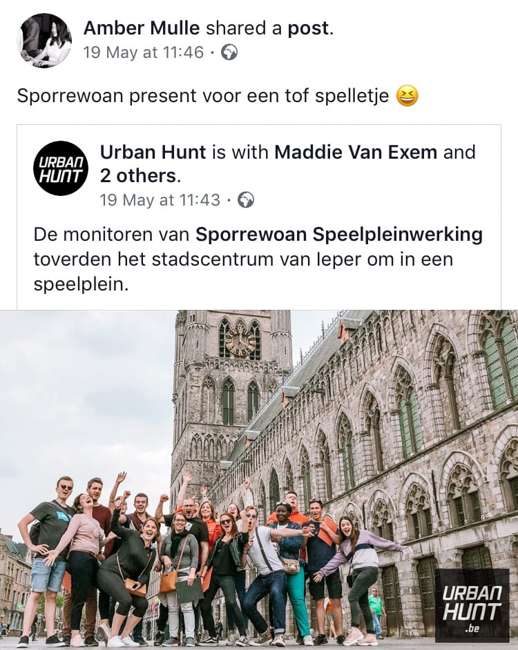 Een reactie over het stadsspel Urban Hunt van Amber Mulle: Sporrewoan present voor een tof spelletje :-D.