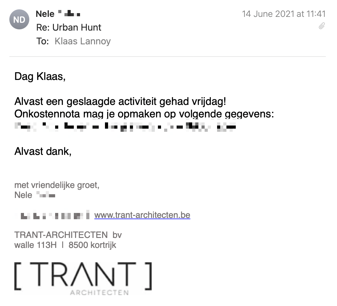 Een reactie over het stadsspel Urban Hunt van Nele Delva: Dag Klaas, Al vast een geslaagde activiteit gehad vrijdag! Alvast dank, Nele Delva