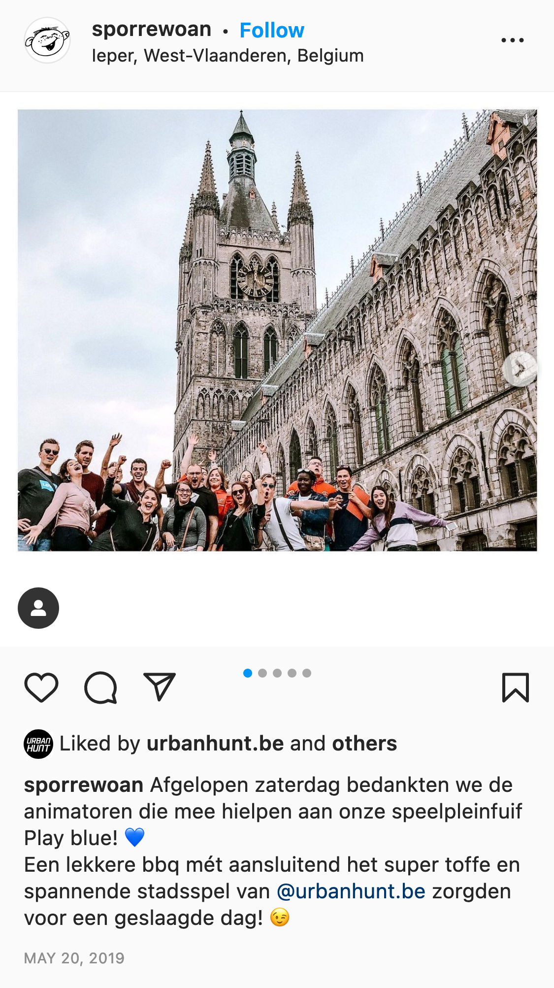 Een reactie over het stadsspel Urban Hunt van Sporrewoan: Afgelopen zaterdag bedankten we de animatoren die mee hielpen aan onze speelpleinfuif Play
blue! Een lekkere bbq mét aansluitend het super toffe en spannende stadsspel van @urbanhunt.be zorgden voor een geslaagde dag!